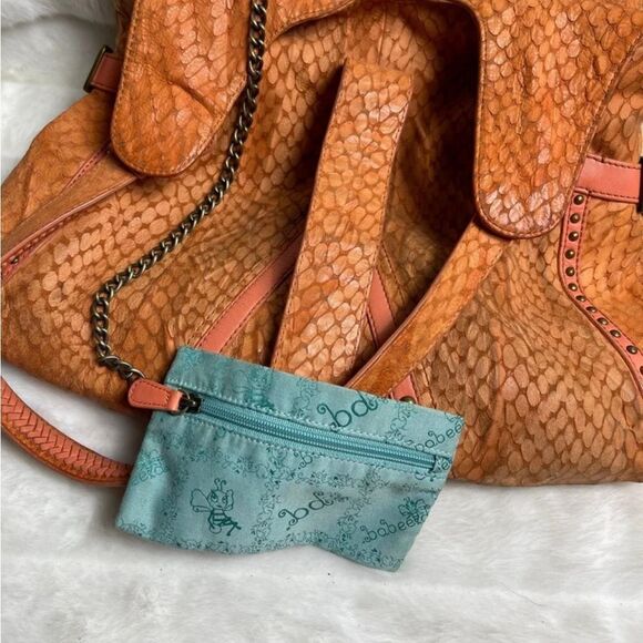 Babee D leather orange reptile prints hobo large shoulder bag antique hardwares - Picture 6 of 8